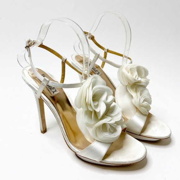 Badgley Mischka Randee White Satin Floral Heels - Picture 5 of 5